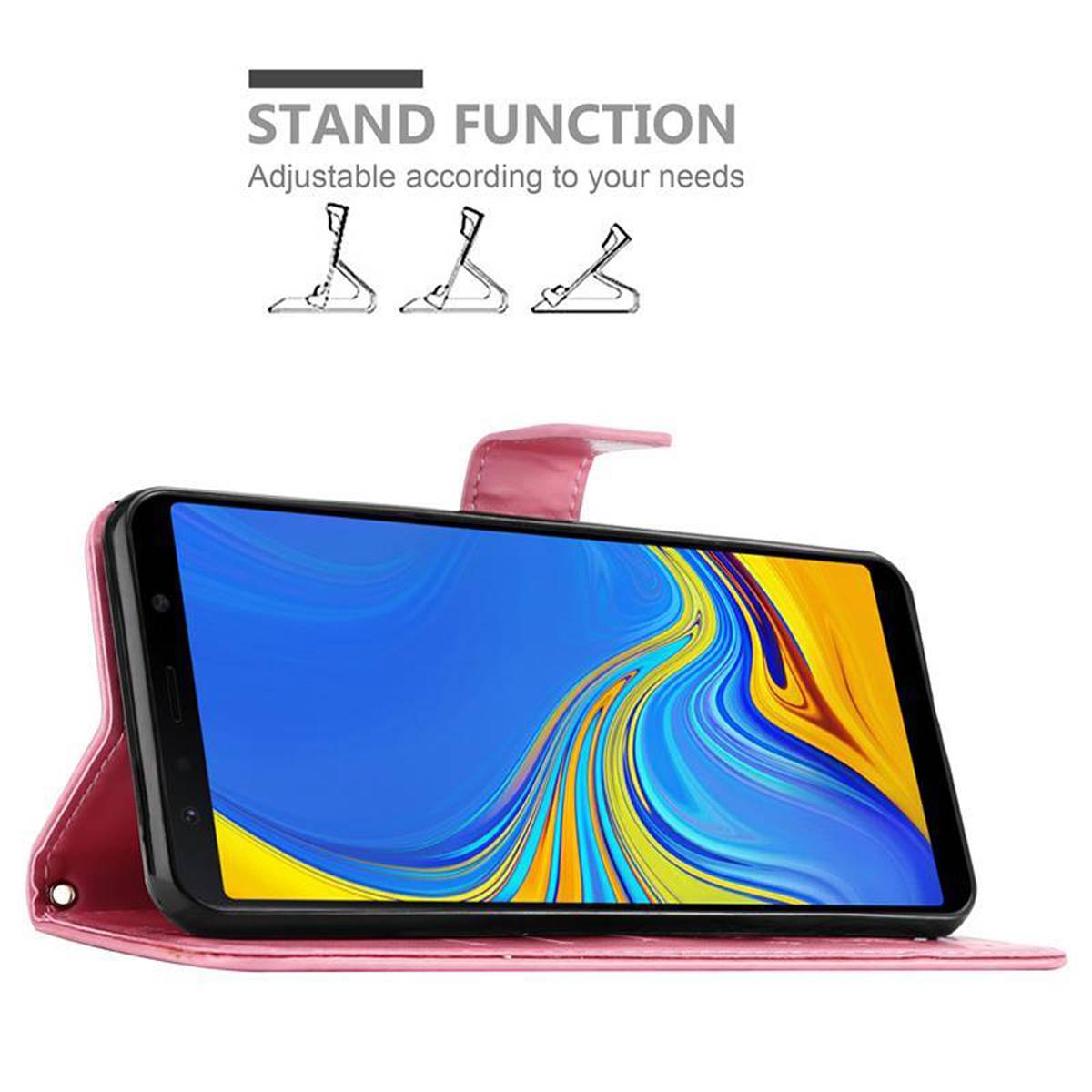 Cadorabo Hülle für Samsung Galaxy A7 2018 Schutz Hülle in Rosa Schutzhülle Handy Hülle Etui Case Blumen Flower