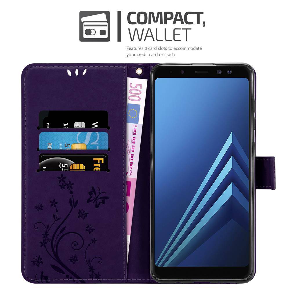 Cadorabo Hülle für Samsung Galaxy A8 2018 Schutz Hülle in Lila Schutzhülle Handy Hülle Etui Case Blumen Flower