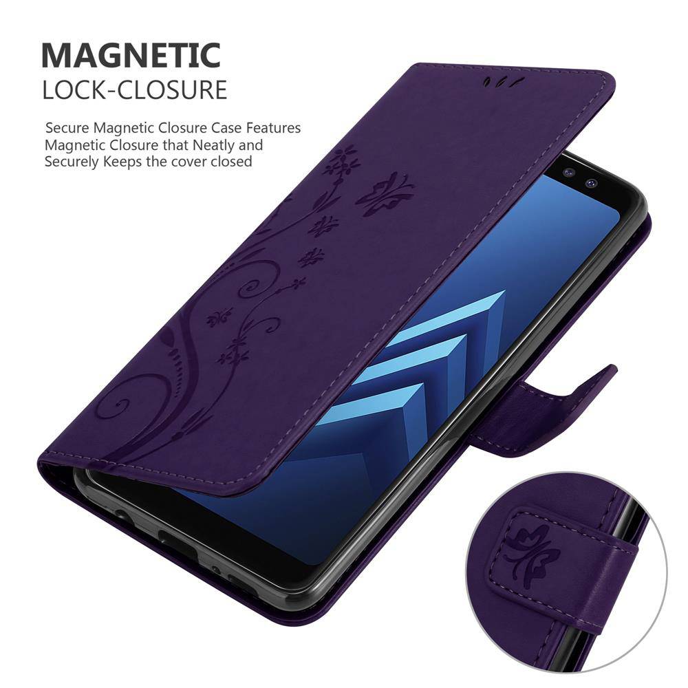 Cadorabo Hülle für Samsung Galaxy A8 2018 Schutz Hülle in Lila Schutzhülle Handy Hülle Etui Case Blumen Flower