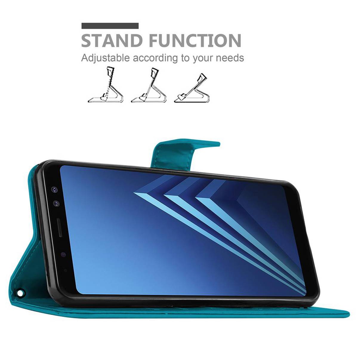 Cadorabo Hülle für Samsung Galaxy A8 2018 Schutz Hülle in Blau Schutzhülle Handy Hülle Etui Case Blumen Flower