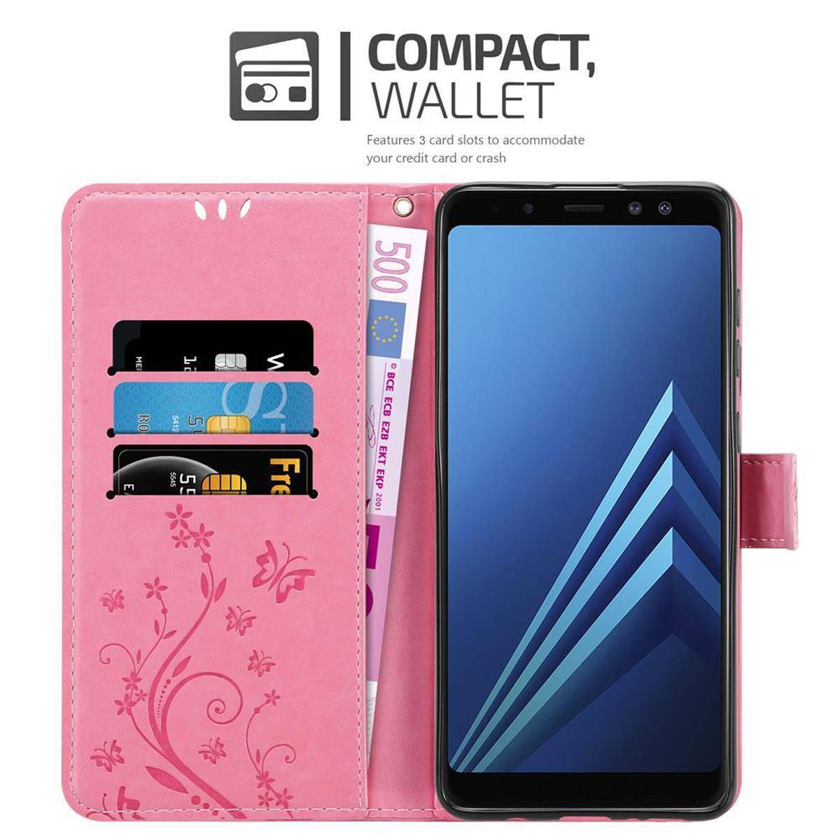 Cadorabo Hülle für Samsung Galaxy A8 2018 Schutz Hülle in Rosa Schutzhülle Handy Hülle Etui Case Blumen Flower