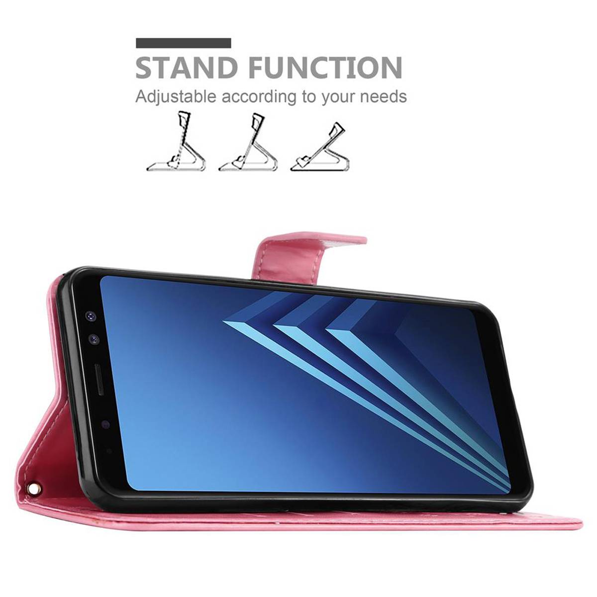 Cadorabo Hülle für Samsung Galaxy A8 2018 Schutz Hülle in Rosa Schutzhülle Handy Hülle Etui Case Blumen Flower