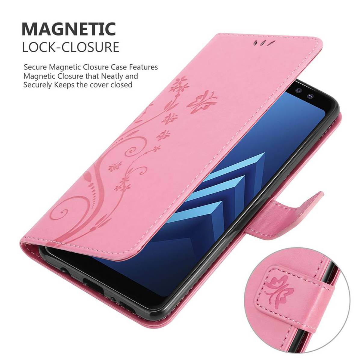 Cadorabo Hülle für Samsung Galaxy A8 2018 Schutz Hülle in Rosa Schutzhülle Handy Hülle Etui Case Blumen Flower