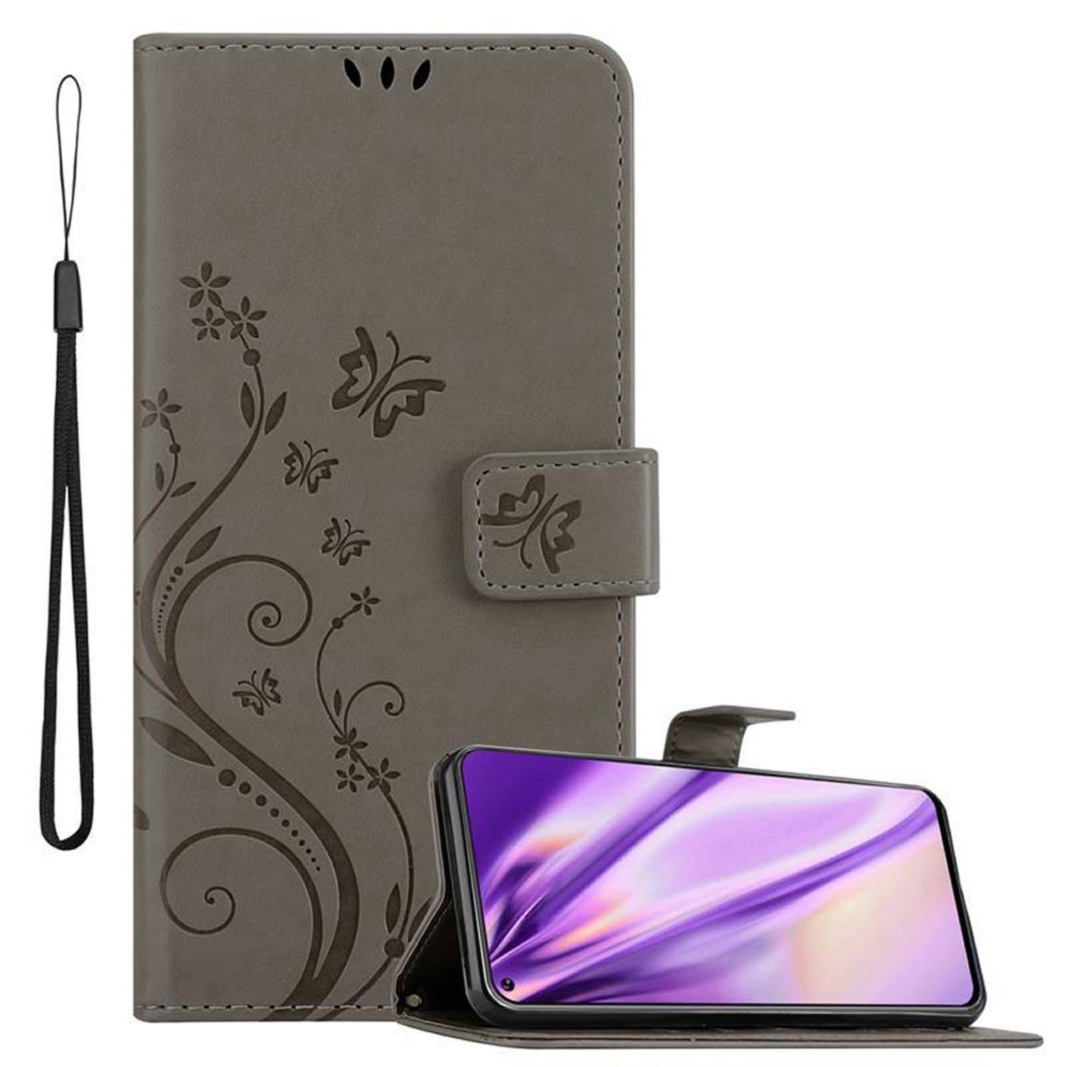 Cadorabo Hülle für Samsung Galaxy A8s Schutz Hülle in Grau Schutzhülle Handy Hülle Etui Case Blumen Flower