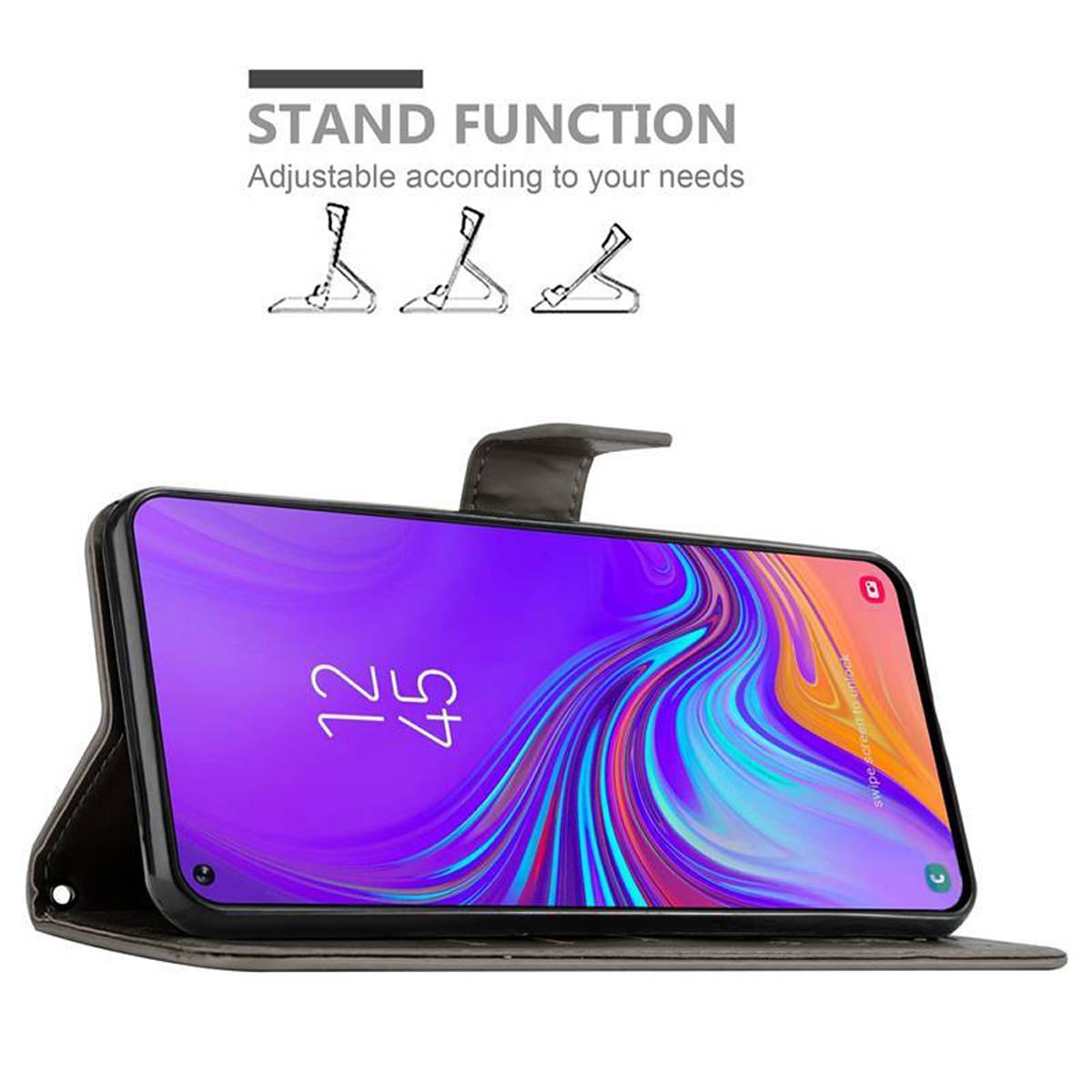Cadorabo Hülle für Samsung Galaxy A8s Schutz Hülle in Grau Schutzhülle Handy Hülle Etui Case Blumen Flower