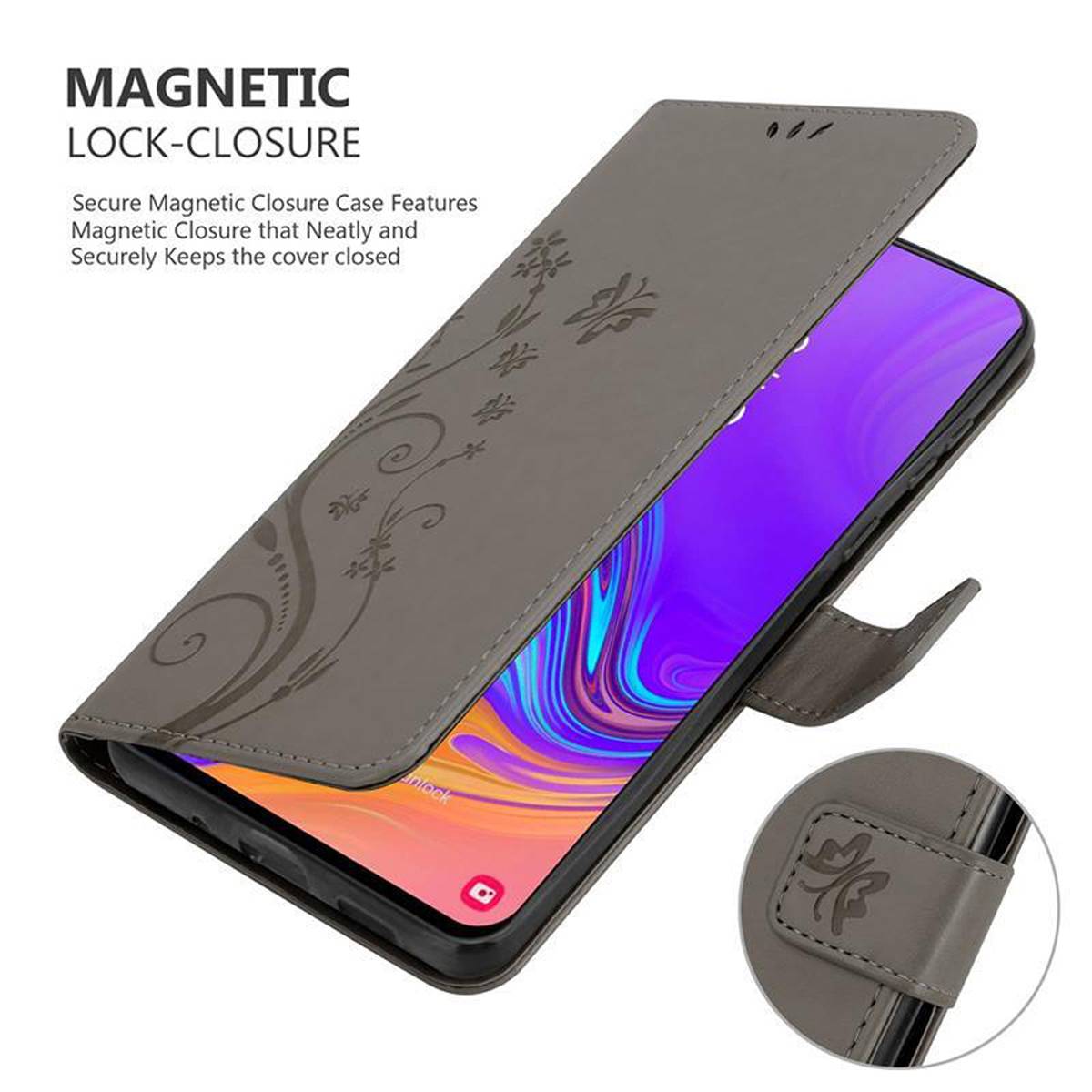 Cadorabo Hülle für Samsung Galaxy A8s Schutz Hülle in Grau Schutzhülle Handy Hülle Etui Case Blumen Flower