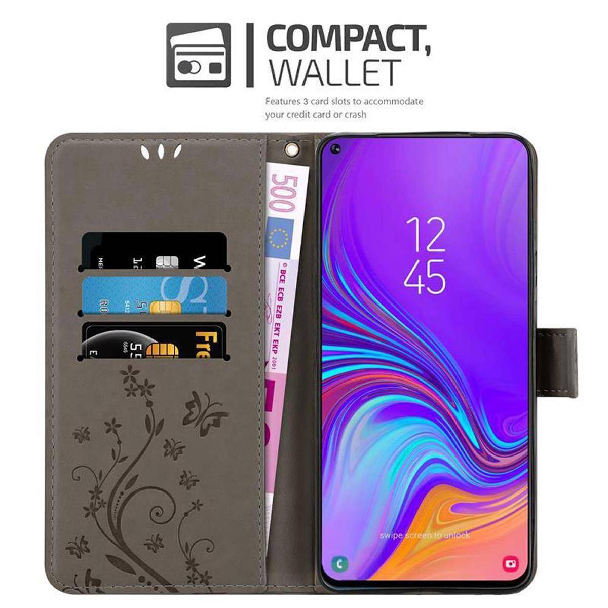 Cadorabo Hülle für Samsung Galaxy A8s Schutz Hülle in Grau Schutzhülle Handy Hülle Etui Case Blumen Flower