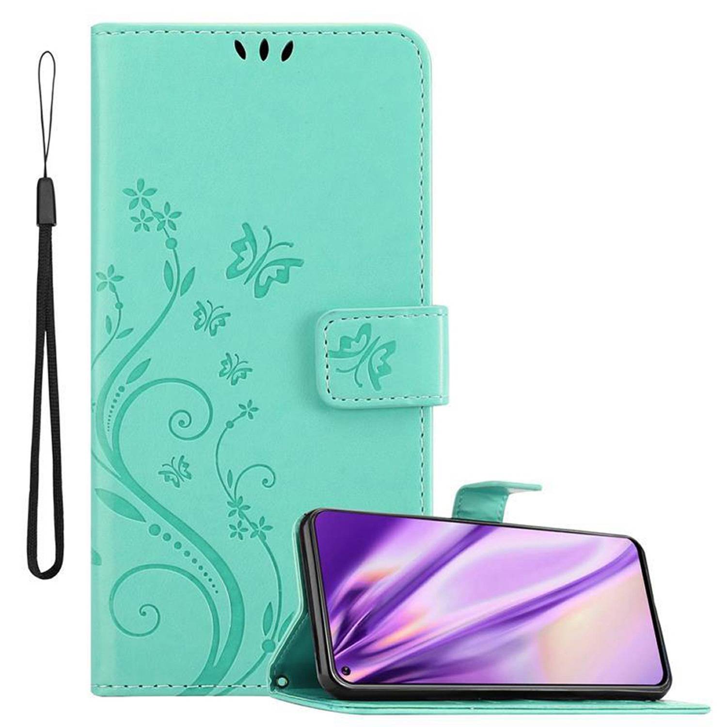 Cadorabo Hülle für Samsung Galaxy A8s Schutz Hülle in Türkis Schutzhülle Handy Hülle Etui Case Blumen Flower