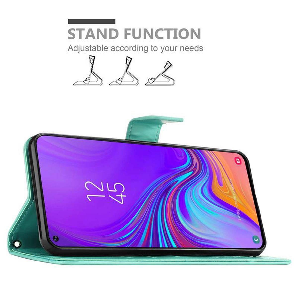 Cadorabo Hülle für Samsung Galaxy A8s Schutz Hülle in Türkis Schutzhülle Handy Hülle Etui Case Blumen Flower