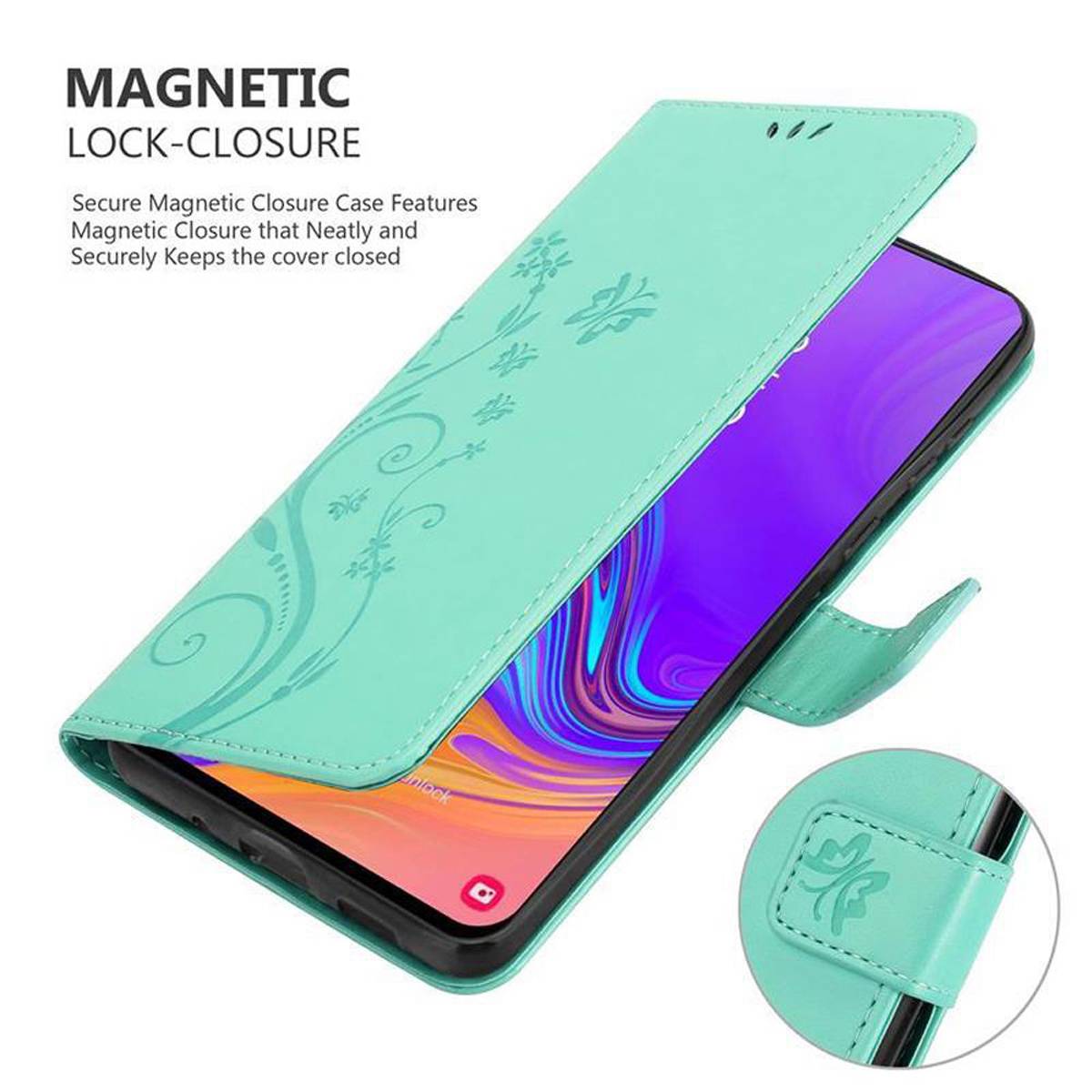 Cadorabo Hülle für Samsung Galaxy A8s Schutz Hülle in Türkis Schutzhülle Handy Hülle Etui Case Blumen Flower