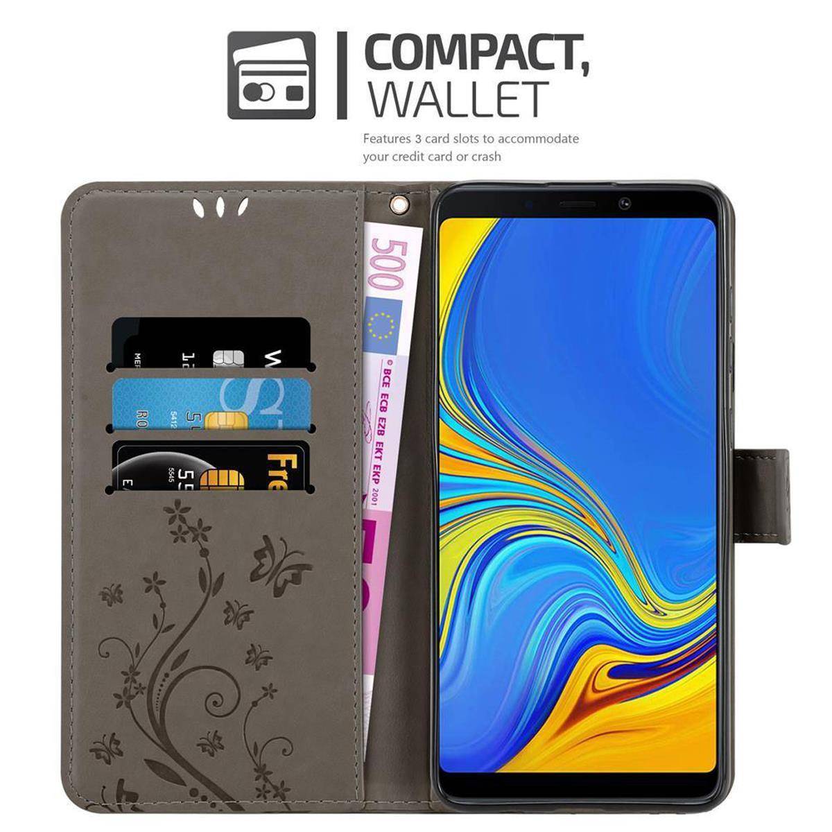 Cadorabo Hülle für Samsung Galaxy A9 2018 Schutz Hülle in Grau Schutzhülle Handy Hülle Etui Case Blumen Flower
