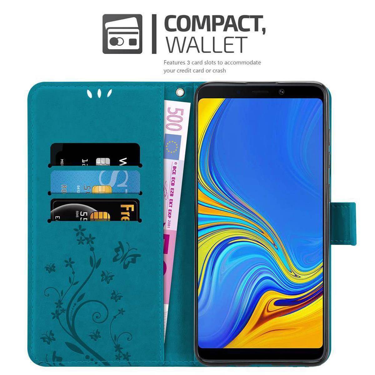 Cadorabo Hülle für Samsung Galaxy A9 2018 Schutz Hülle in Blau Schutzhülle Handy Hülle Etui Case Blumen Flower