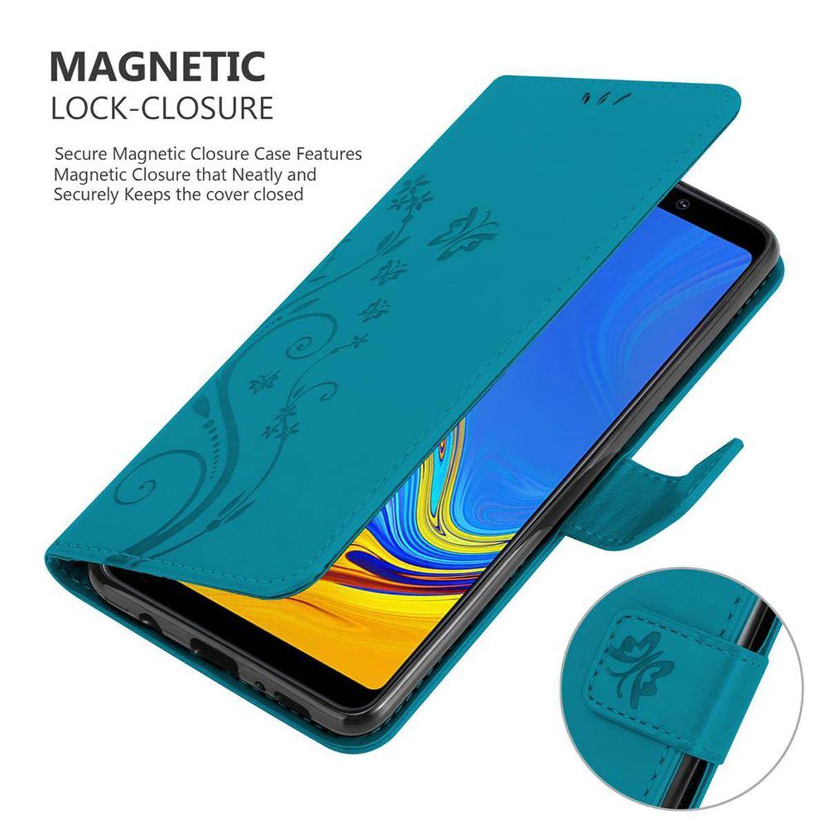 Cadorabo Hülle für Samsung Galaxy A9 2018 Schutz Hülle in Blau Schutzhülle Handy Hülle Etui Case Blumen Flower
