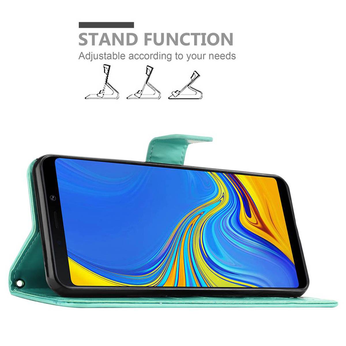 Cadorabo Hülle für Samsung Galaxy A9 2018 Schutz Hülle in Türkis Schutzhülle Handy Hülle Etui Case Blumen Flower