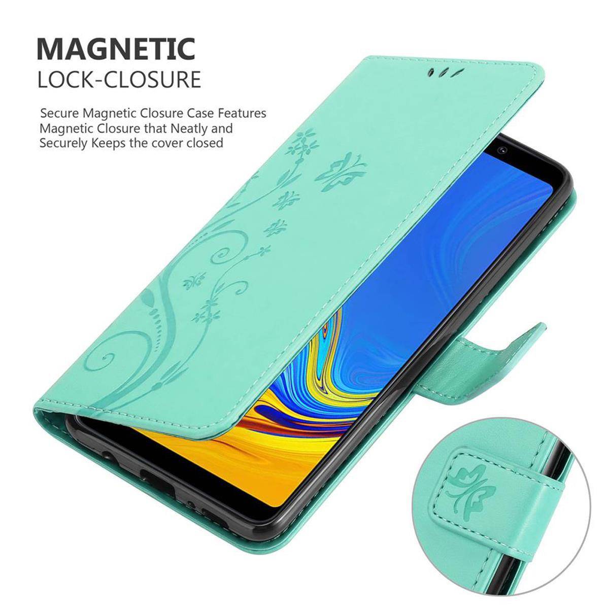 Cadorabo Hülle für Samsung Galaxy A9 2018 Schutz Hülle in Türkis Schutzhülle Handy Hülle Etui Case Blumen Flower