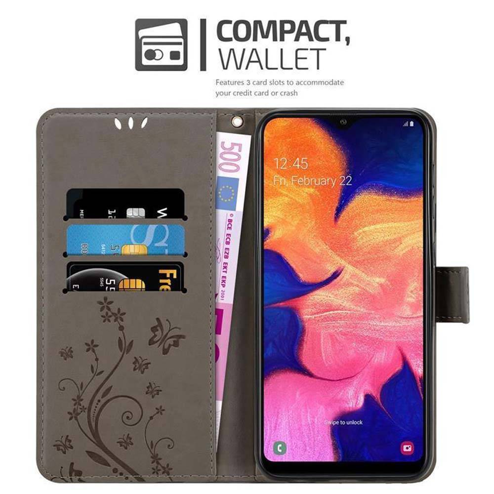 Cadorabo Hülle für Samsung Galaxy A10 / M10 Schutz Hülle in Grau Schutzhülle Handy Hülle Etui Case Blumen Flower