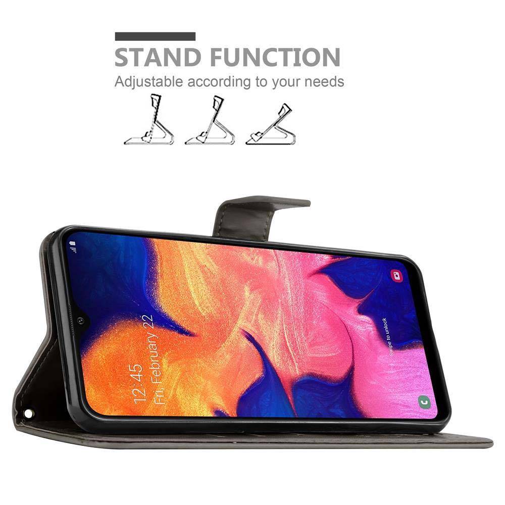 Cadorabo Hülle für Samsung Galaxy A10 / M10 Schutz Hülle in Grau Schutzhülle Handy Hülle Etui Case Blumen Flower