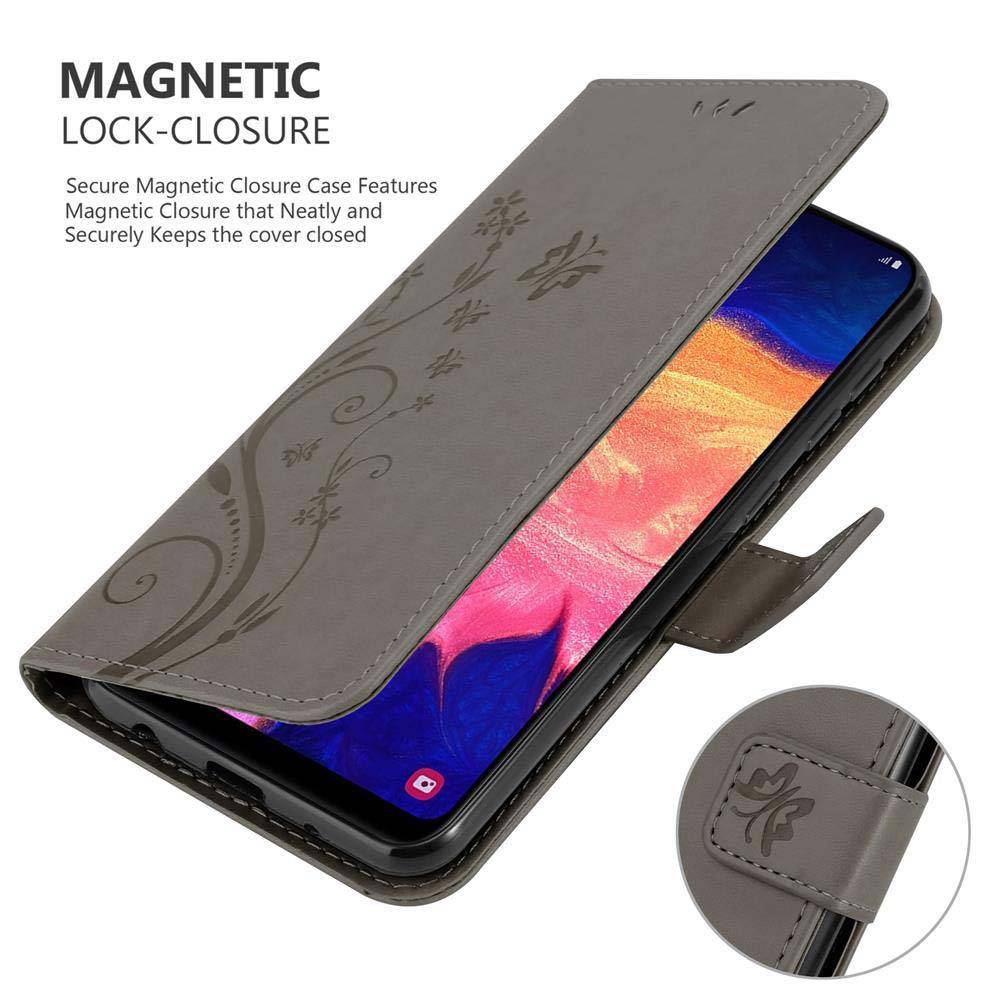 Cadorabo Hülle für Samsung Galaxy A10 / M10 Schutz Hülle in Grau Schutzhülle Handy Hülle Etui Case Blumen Flower