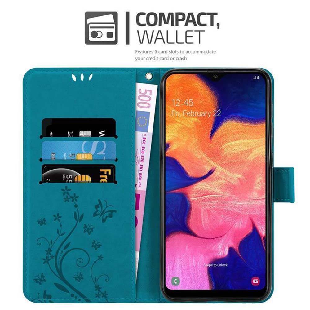 Cadorabo Hülle für Samsung Galaxy A10 / M10 Schutz Hülle in Blau Schutzhülle Handy Hülle Etui Case Blumen Flower