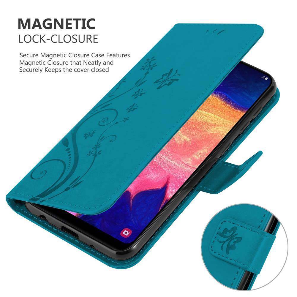 Cadorabo Hülle für Samsung Galaxy A10 / M10 Schutz Hülle in Blau Schutzhülle Handy Hülle Etui Case Blumen Flower