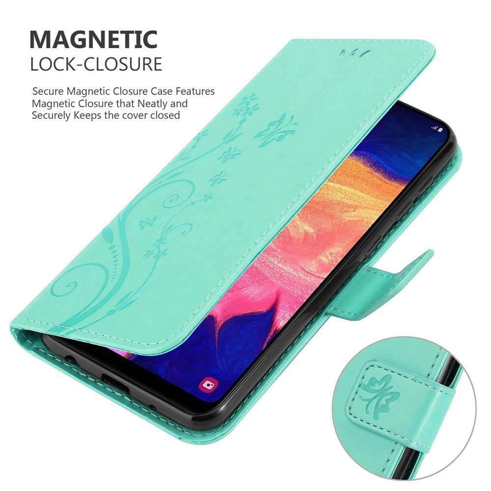 Cadorabo Hülle für Samsung Galaxy A10 / M10 Schutz Hülle in Türkis Schutzhülle Handy Hülle Etui Case Blumen Flower