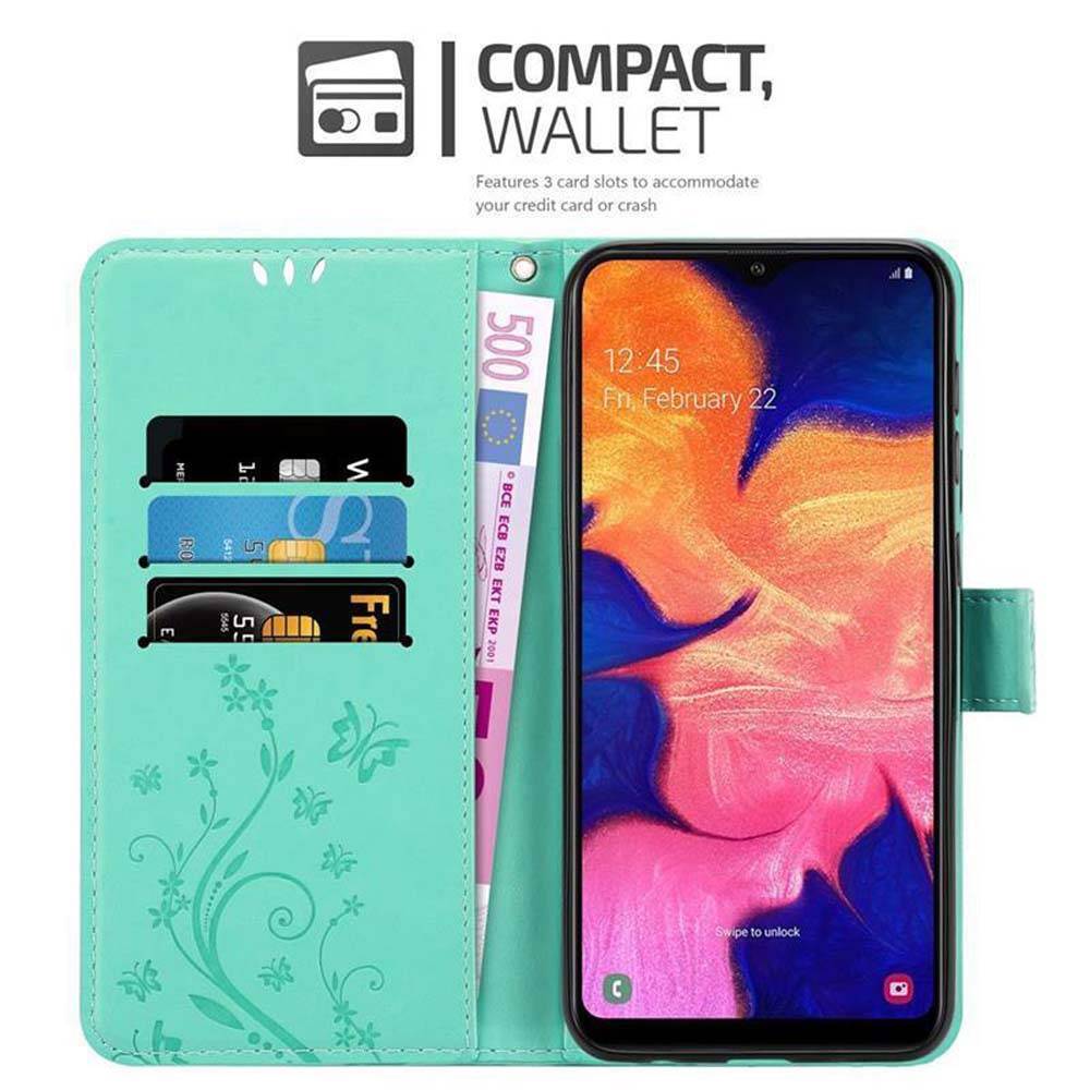 Cadorabo Hülle für Samsung Galaxy A10 / M10 Schutz Hülle in Türkis Schutzhülle Handy Hülle Etui Case Blumen Flower