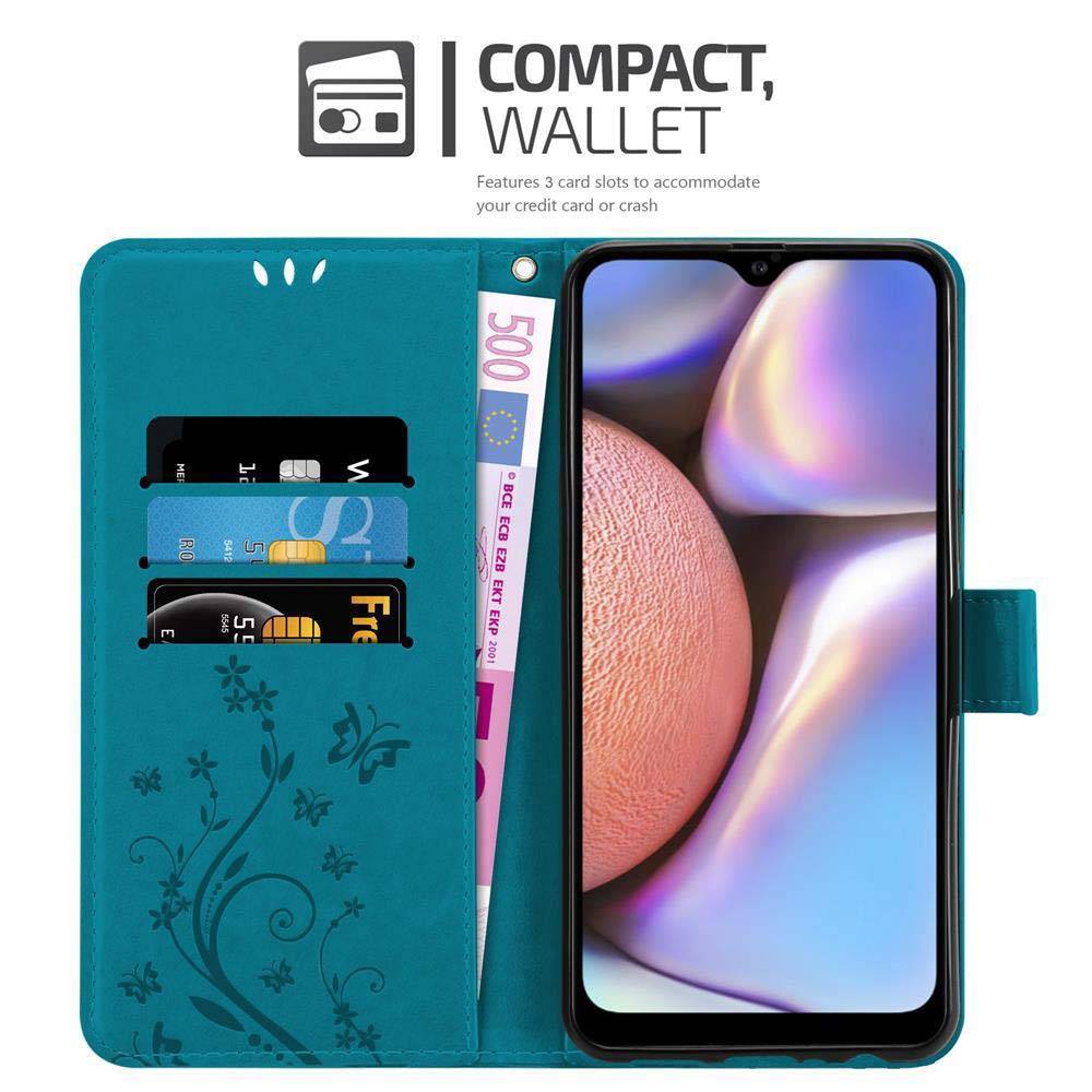Cadorabo Hülle für Samsung Galaxy A10s / M01s Schutz Hülle in Blau Schutzhülle Handy Hülle Etui Case Blumen Flower