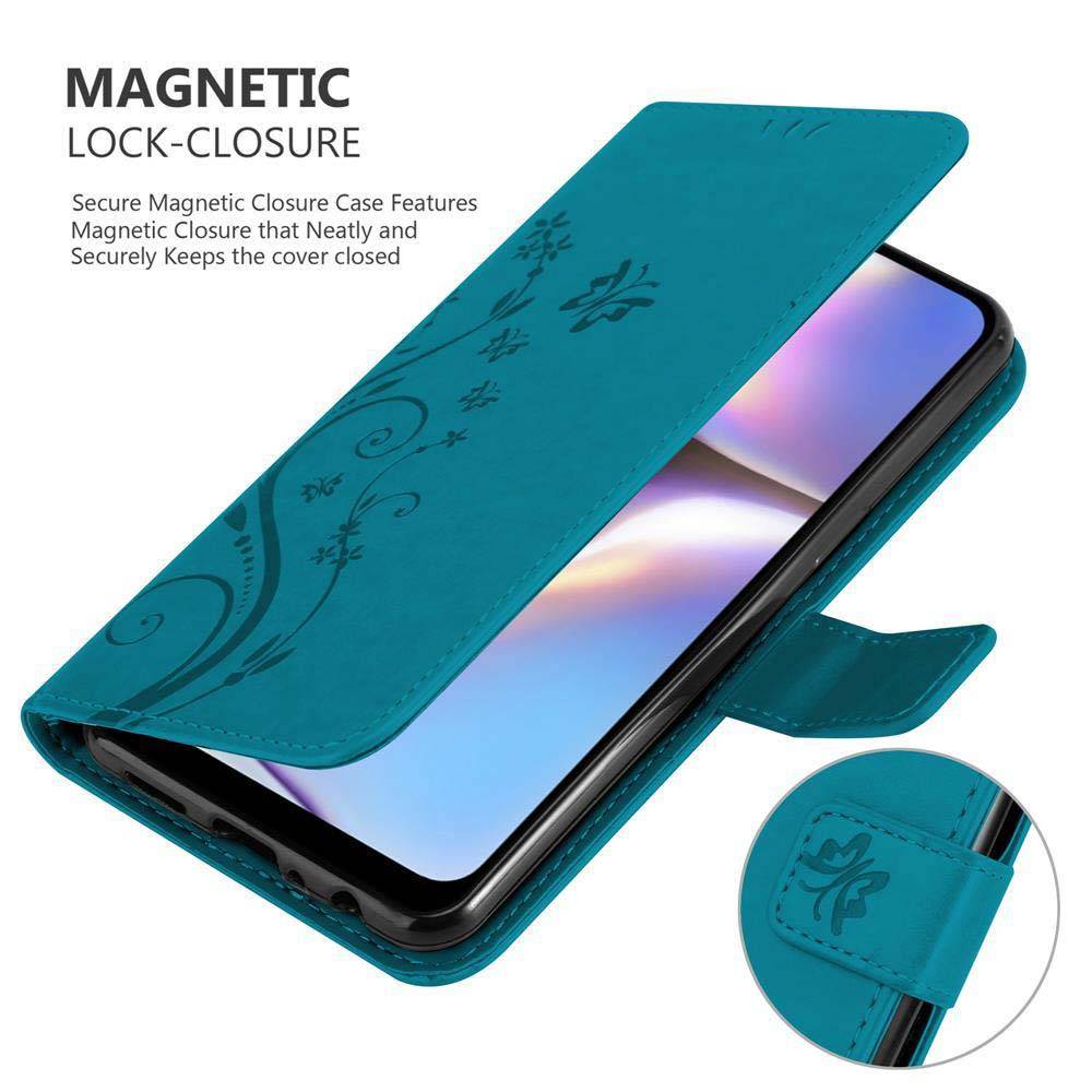 Cadorabo Hülle für Samsung Galaxy A10s / M01s Schutz Hülle in Blau Schutzhülle Handy Hülle Etui Case Blumen Flower