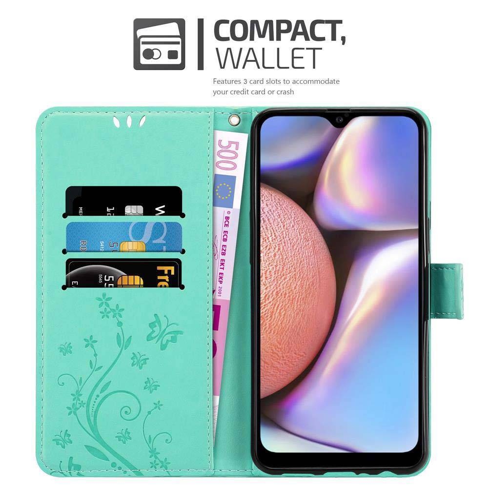 Cadorabo Hülle für Samsung Galaxy A10s / M01s Schutz Hülle in Türkis Schutzhülle Handy Hülle Etui Case Blumen Flower