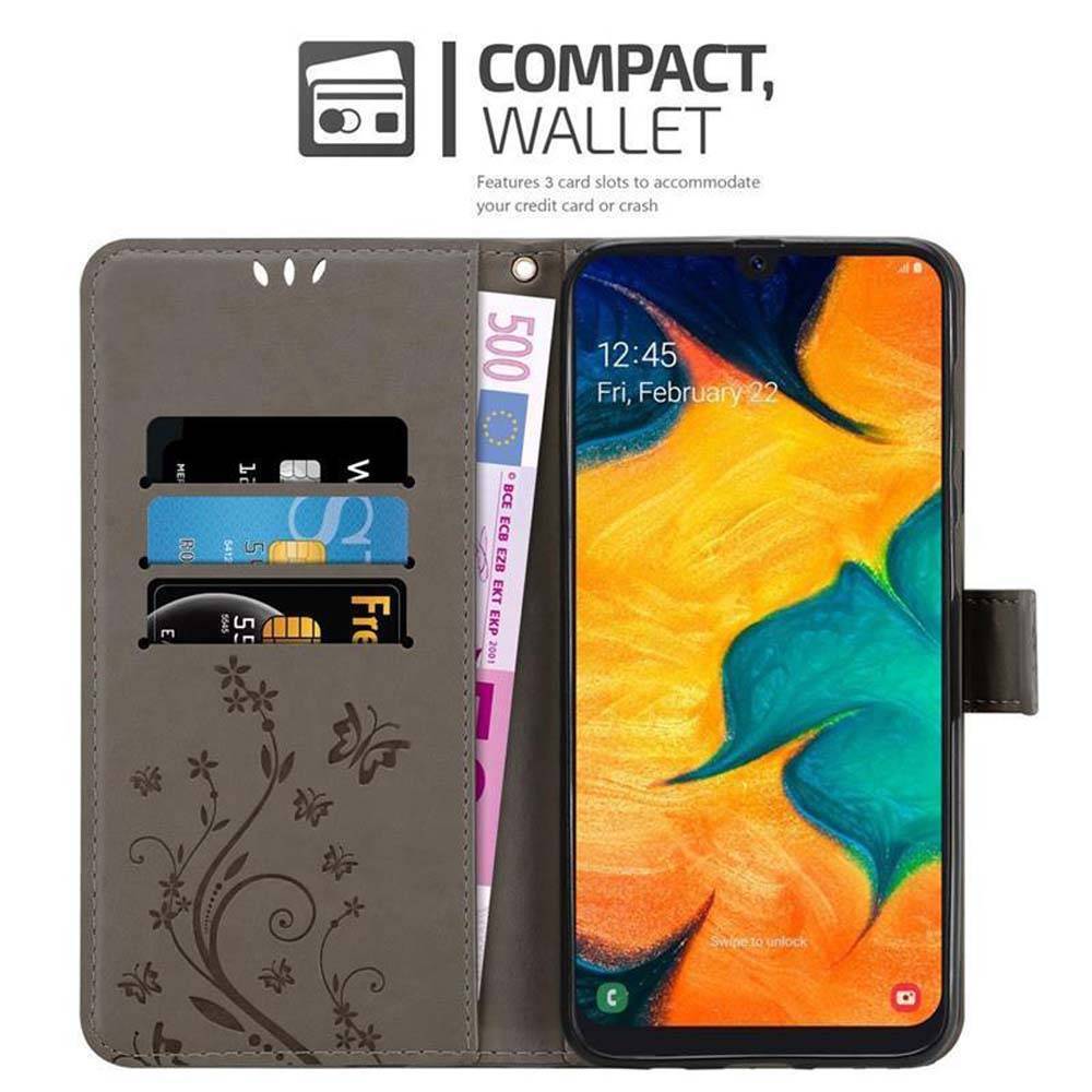 Cadorabo Hülle für Samsung Galaxy A20 / A30 / M10s Schutz Hülle in Grau Schutzhülle Handy Hülle Etui Case Blumen Flower