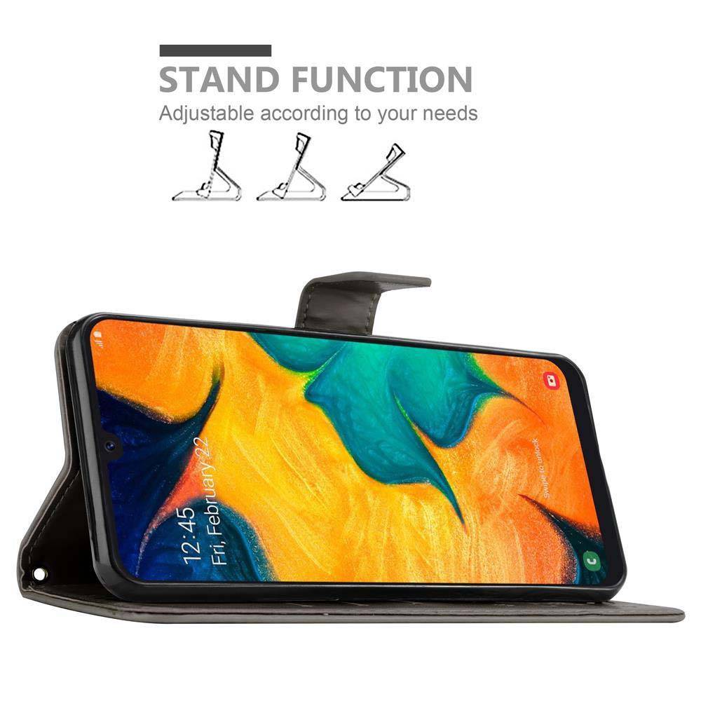 Cadorabo Hülle für Samsung Galaxy A20 / A30 / M10s Schutz Hülle in Grau Schutzhülle Handy Hülle Etui Case Blumen Flower