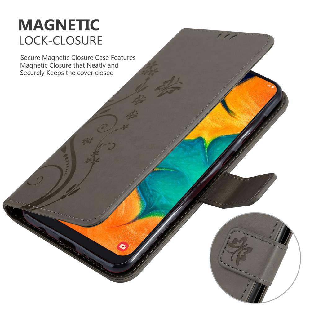 Cadorabo Hülle für Samsung Galaxy A20 / A30 / M10s Schutz Hülle in Grau Schutzhülle Handy Hülle Etui Case Blumen Flower