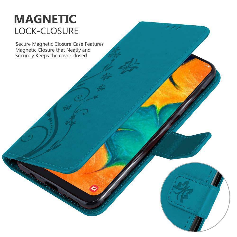 Cadorabo Hülle für Samsung Galaxy A20 / A30 / M10s Schutz Hülle in Blau Schutzhülle Handy Hülle Etui Case Blumen Flower