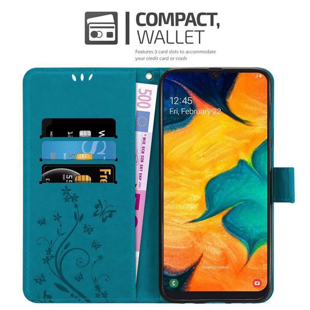 Cadorabo Hülle für Samsung Galaxy A20 / A30 / M10s Schutz Hülle in Blau Schutzhülle Handy Hülle Etui Case Blumen Flower