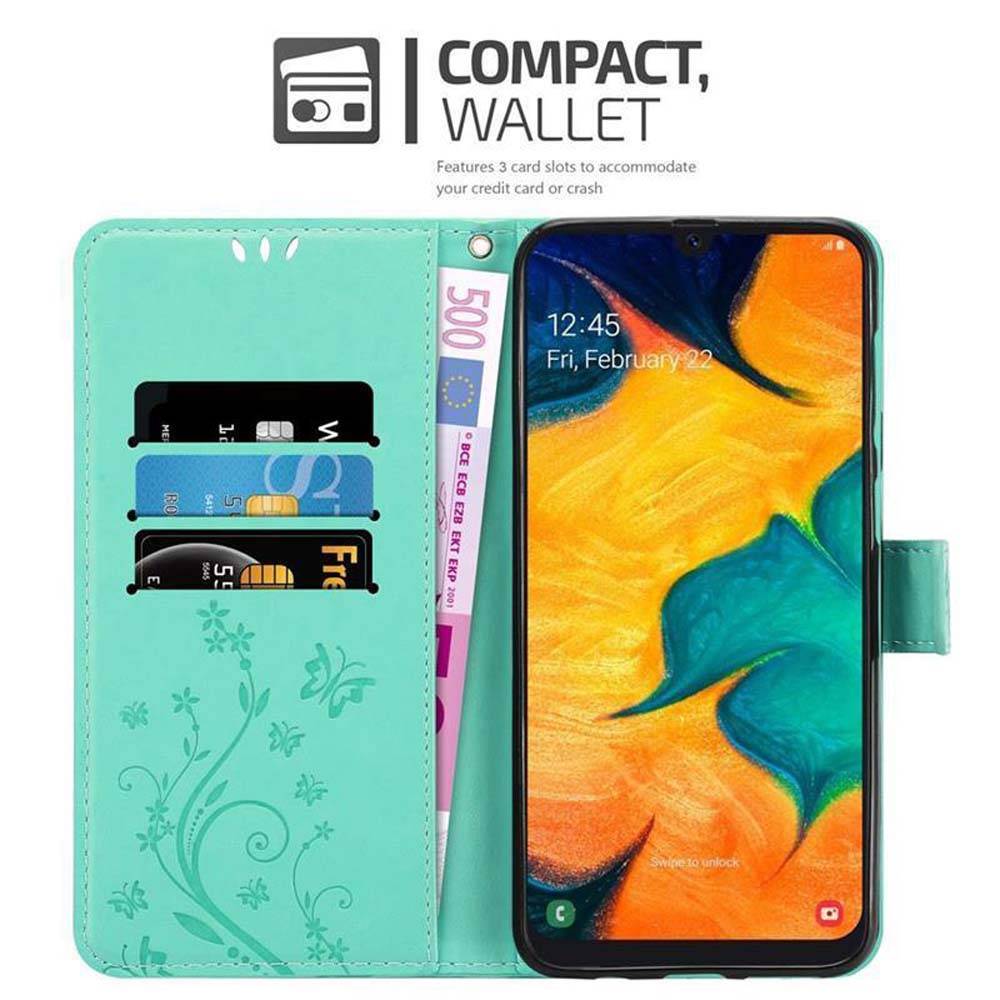 Cadorabo Hülle für Samsung Galaxy A20 / A30 / M10s Schutz Hülle in Türkis Schutzhülle Handy Hülle Etui Case Blumen
