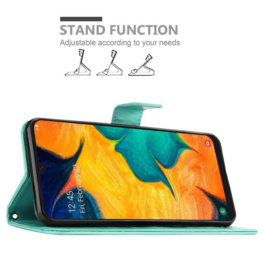 Cadorabo Hülle für Samsung Galaxy A20 / A30 / M10s Schutz Hülle in Türkis Schutzhülle Handy Hülle Etui Case Blumen