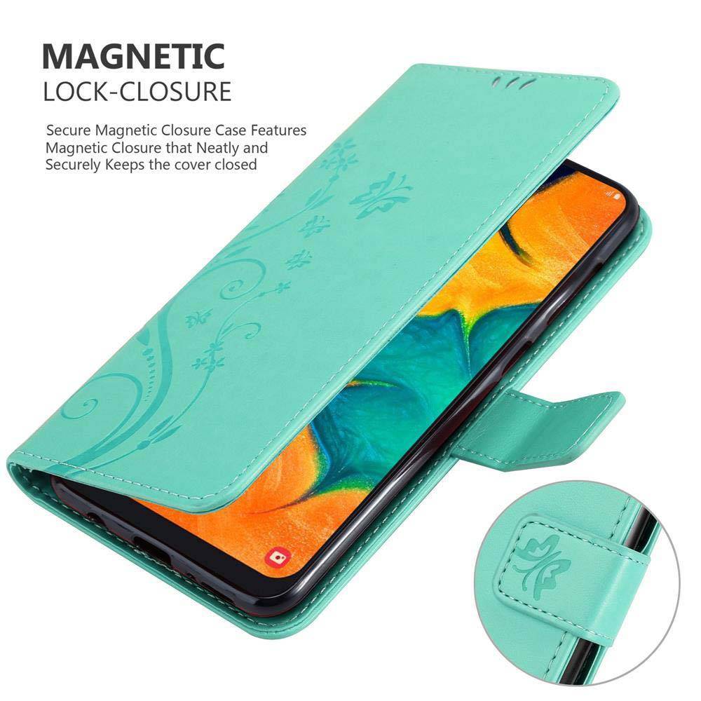 Cadorabo Hülle für Samsung Galaxy A20 / A30 / M10s Schutz Hülle in Türkis Schutzhülle Handy Hülle Etui Case Blumen