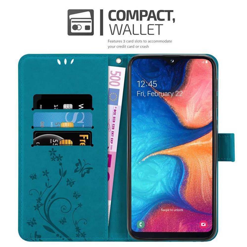 Cadorabo Hülle für Samsung Galaxy A10e / A20e Schutz Hülle in Blau Schutzhülle Handy Hülle Etui Case Blumen Flower