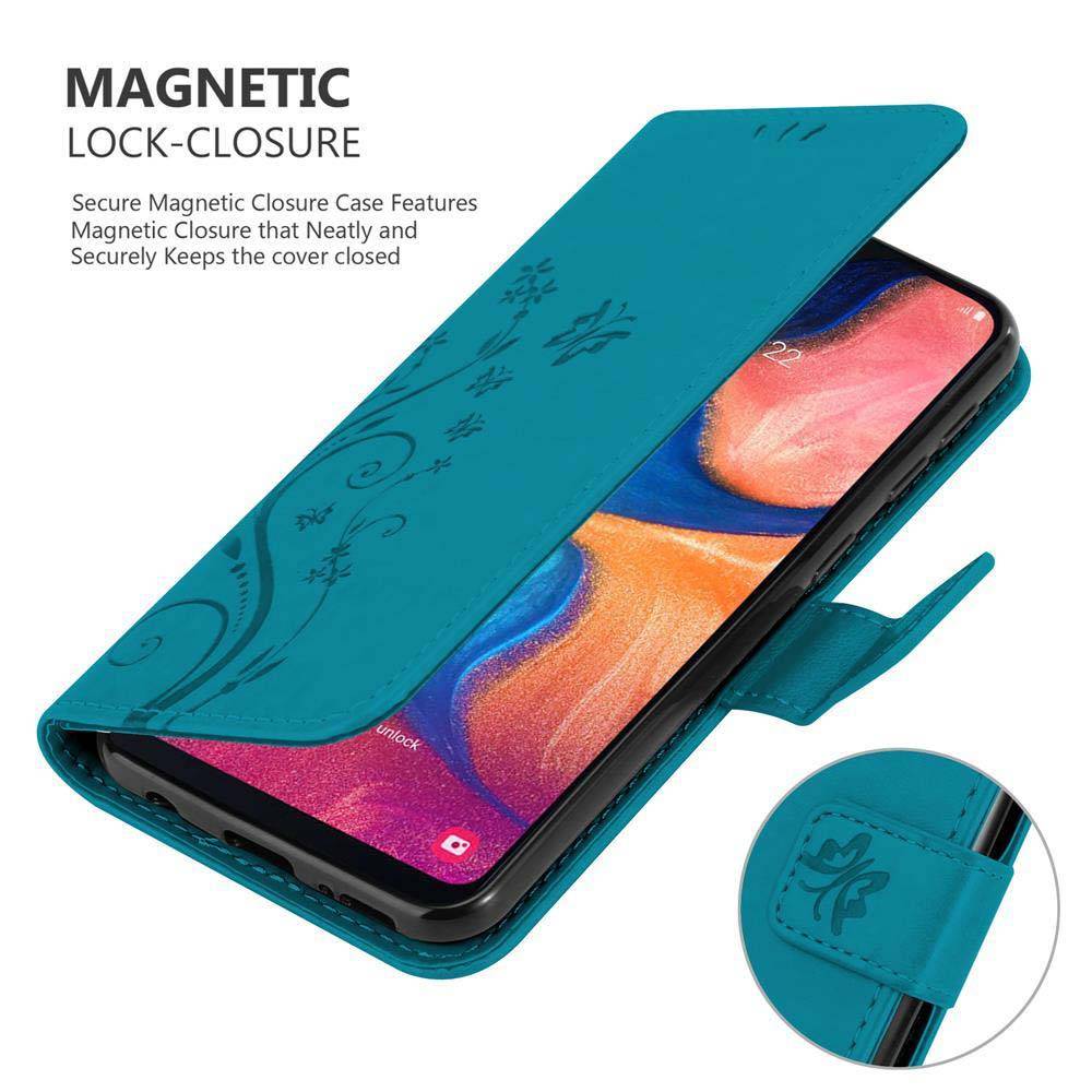 Cadorabo Hülle für Samsung Galaxy A10e / A20e Schutz Hülle in Blau Schutzhülle Handy Hülle Etui Case Blumen Flower