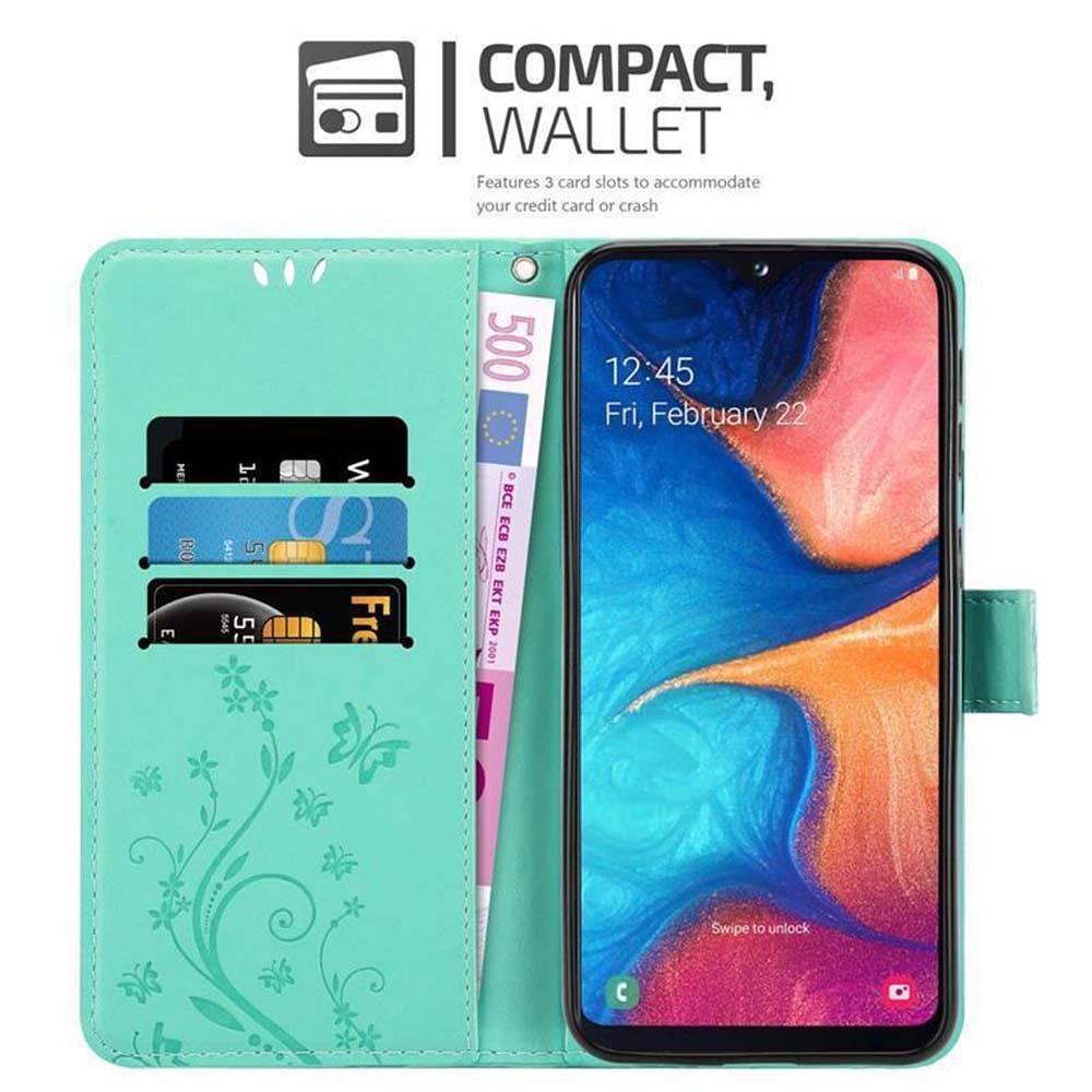 Cadorabo Hülle für Samsung Galaxy A10e / A20e Schutz Hülle in Türkis Schutzhülle Handy Hülle Etui Case Blumen Flower