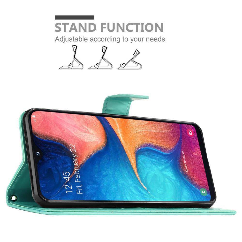 Cadorabo Hülle für Samsung Galaxy A10e / A20e Schutz Hülle in Türkis Schutzhülle Handy Hülle Etui Case Blumen Flower