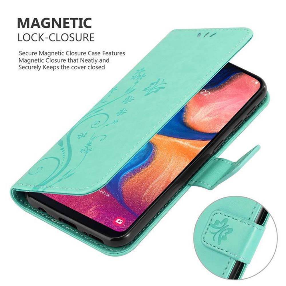 Cadorabo Hülle für Samsung Galaxy A10e / A20e Schutz Hülle in Türkis Schutzhülle Handy Hülle Etui Case Blumen Flower