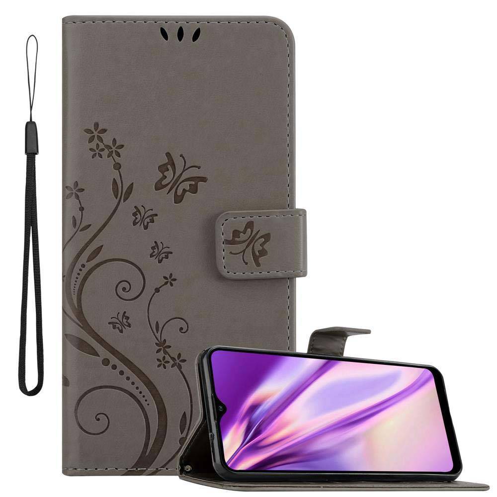 Cadorabo Hülle für Samsung Galaxy A20s Schutz Hülle in Grau Schutzhülle Handy Hülle Etui Case Blumen Flower
