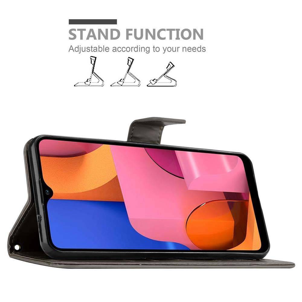 Cadorabo Hülle für Samsung Galaxy A20s Schutz Hülle in Grau Schutzhülle Handy Hülle Etui Case Blumen Flower