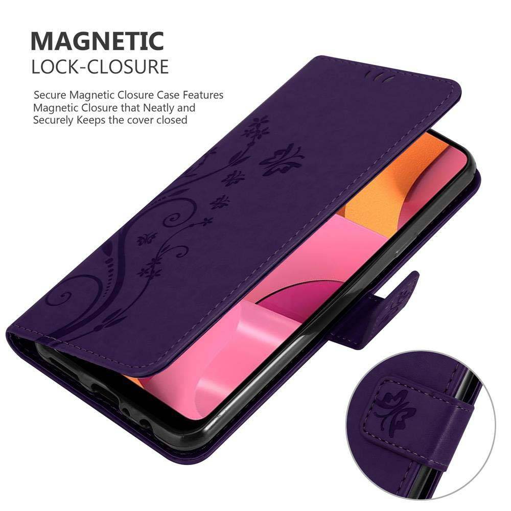 Cadorabo Hülle für Samsung Galaxy A20s Schutz Hülle in Lila Schutzhülle Handy Hülle Etui Case Blumen Flower