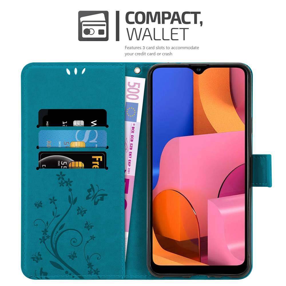 Cadorabo Hülle für Samsung Galaxy A20s Schutz Hülle in Blau Schutzhülle Handy Hülle Etui Case Blumen Flower