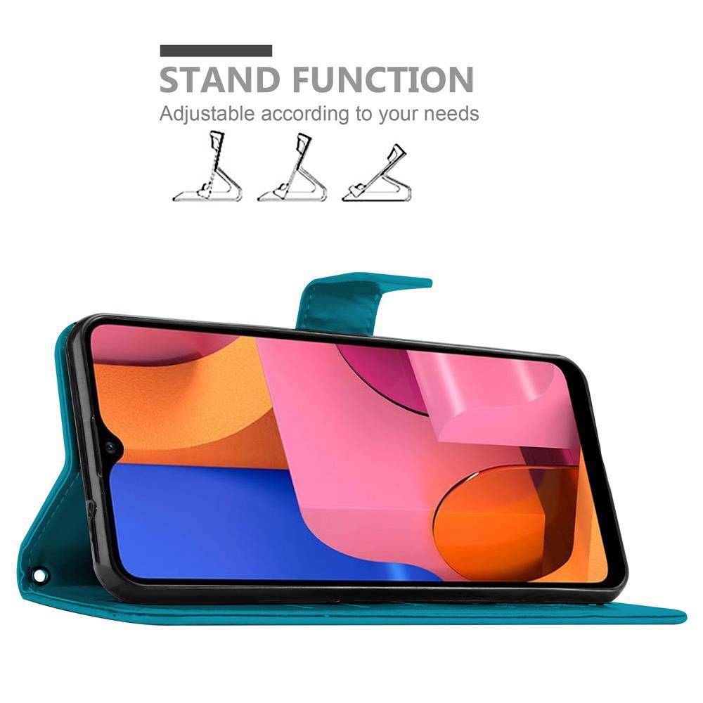 Cadorabo Hülle für Samsung Galaxy A20s Schutz Hülle in Blau Schutzhülle Handy Hülle Etui Case Blumen Flower