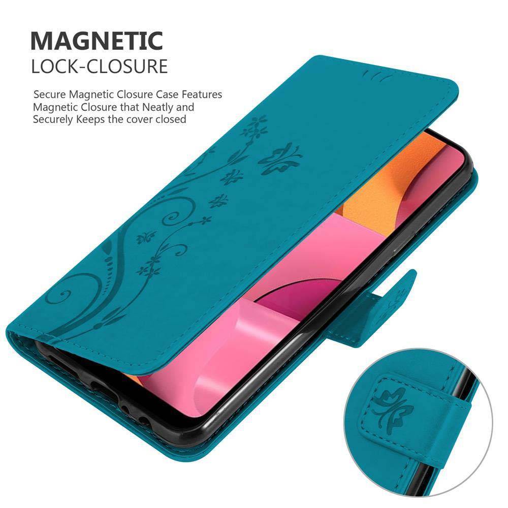Cadorabo Hülle für Samsung Galaxy A20s Schutz Hülle in Blau Schutzhülle Handy Hülle Etui Case Blumen Flower