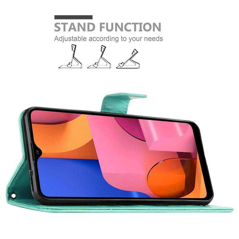 Cadorabo Hülle für Samsung Galaxy A20s Schutz Hülle in Türkis Schutzhülle Handy Hülle Etui Case Blumen Flower