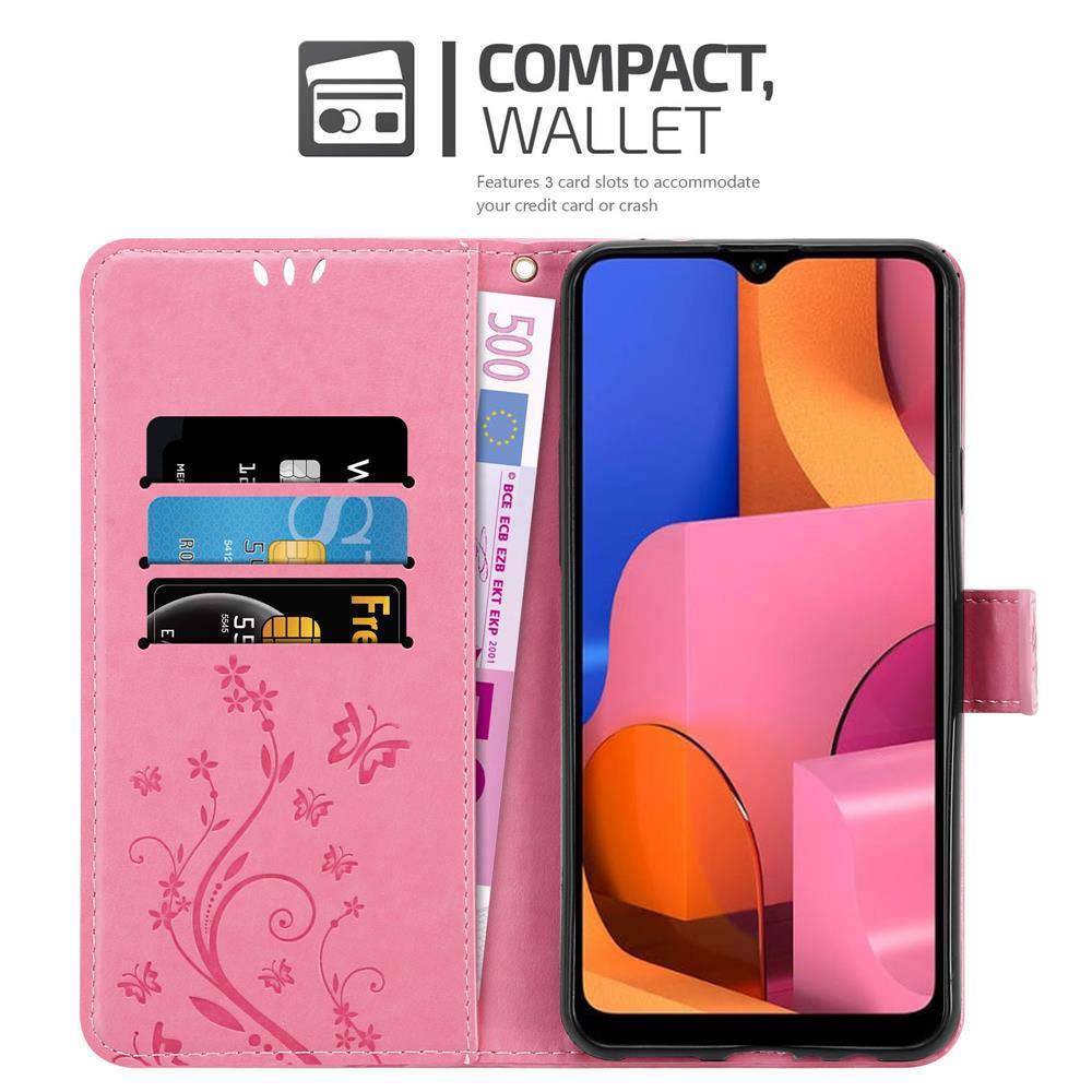 Cadorabo Hülle für Samsung Galaxy A20s Schutz Hülle in Rosa Schutzhülle Handy Hülle Etui Case Blumen Flower